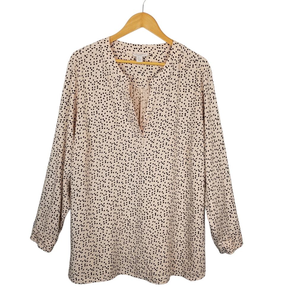 Carolina Belle Montreal Women's Subtle Heart Print Roll Tab Sleeve Blouse 2X